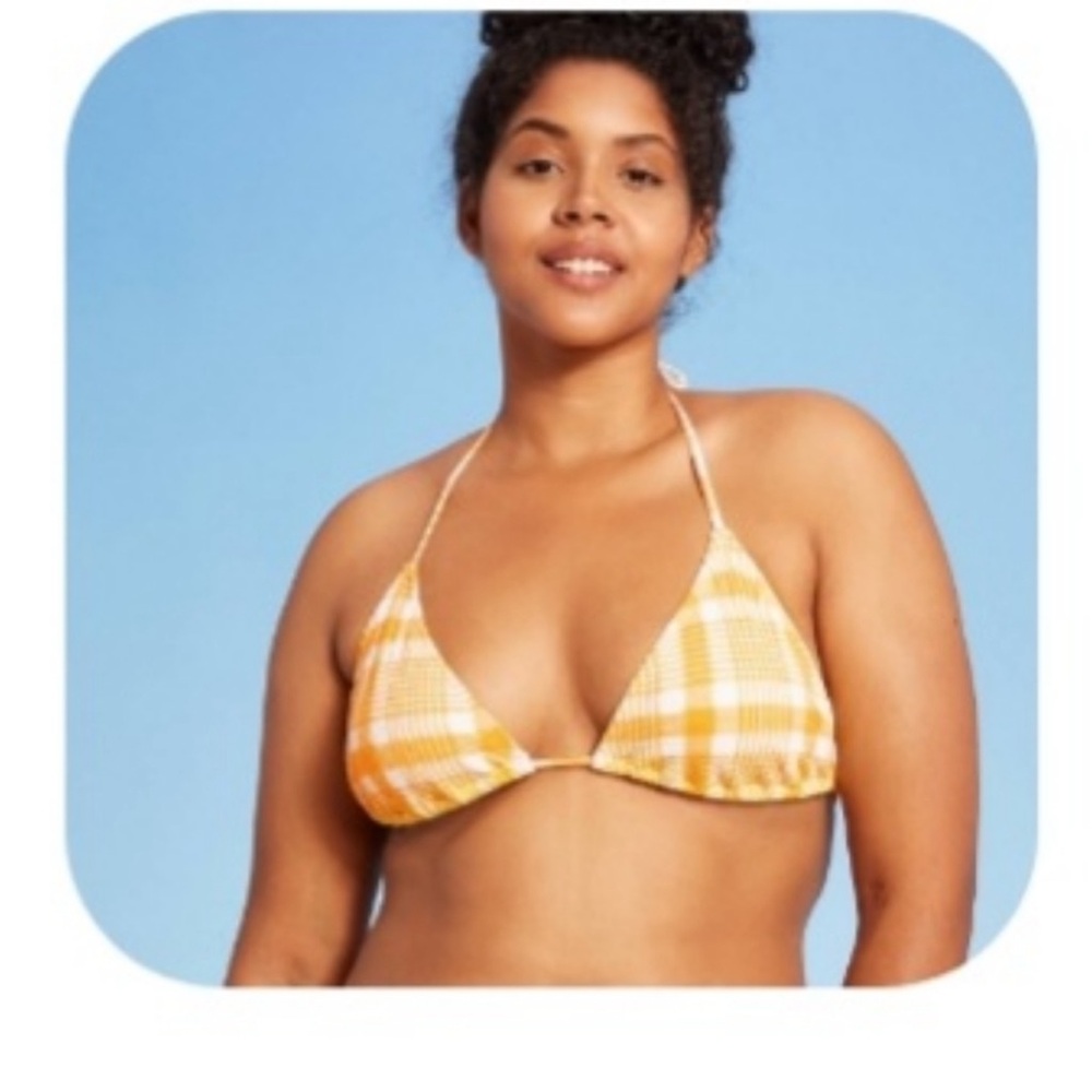 XHILARATION Yellow Plaid Bikini Top XL